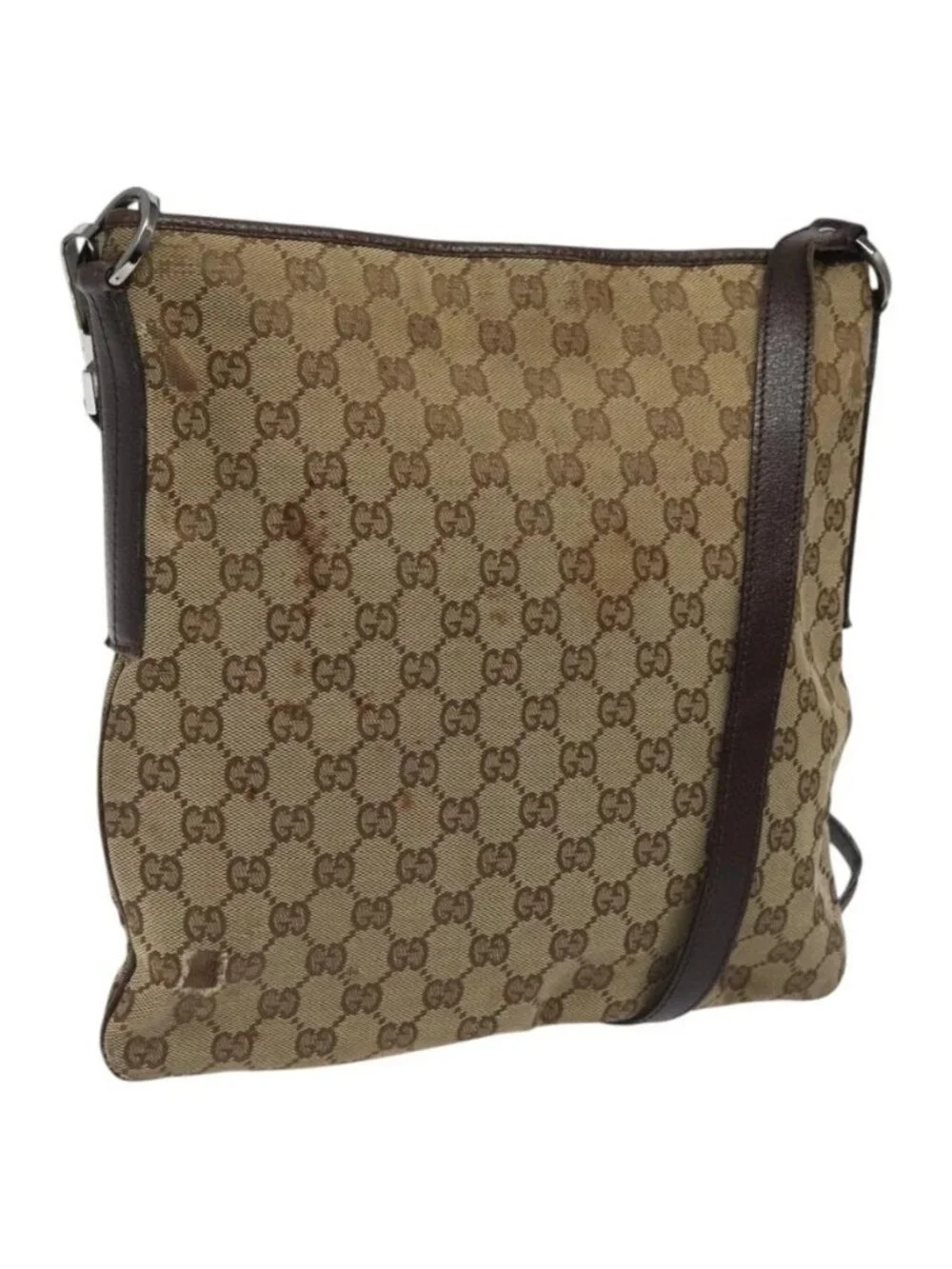 Authentic GUCCI GG Canvas Shoulder Bag Beige Silver 113013 - Picture 1 of 16